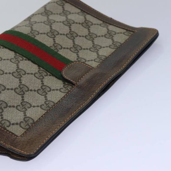 GUCCI GG Supreme Web Sherry Line Clutch Bag PVC Beige Red 84 01 001 Auth th5211 - Picture 5 of 16